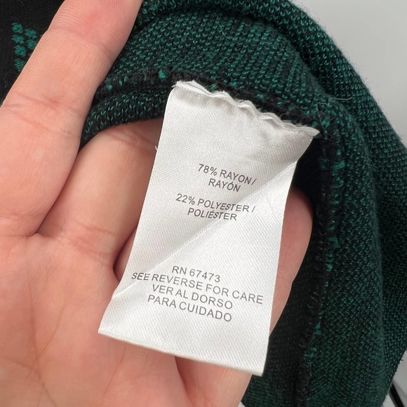 Gabby Style Black Dark Green Striped Short Sleeve Sweater Dress Pleated Medium - Picture 5 of 6